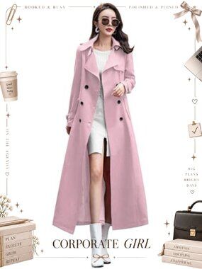Double Breasted Duster Trench Coat Slim Full Length Maxi Long Overcoat